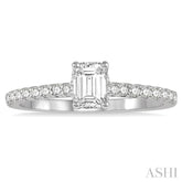 1/2 ctw Round Cut Diamond Ladies Engagement Ring With 1/4 ct Emerald Cut Center Stone in 14K White Gold